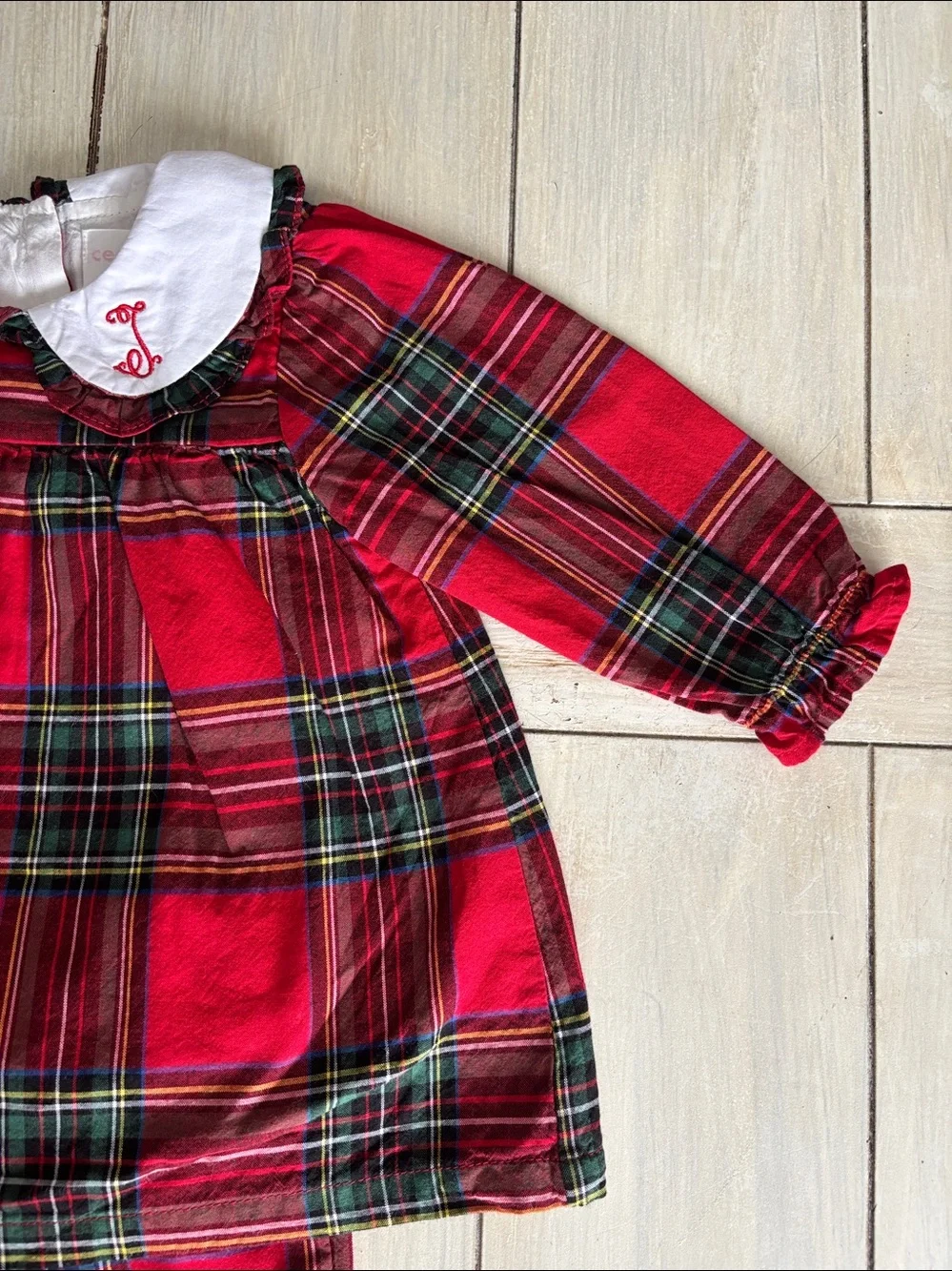 Cecil & Lou Red Holiday Plaid Collared Top & Pants Monogram